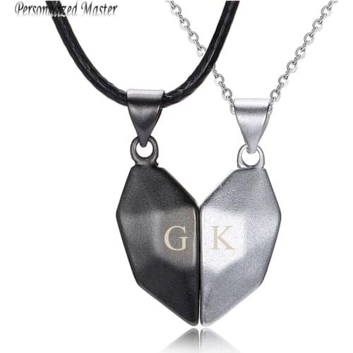Personalized Master Customized Letter Couples Necklaces Magnetic Matching Heart Pendant Necklace For Lover Girlfriend Boyfriend