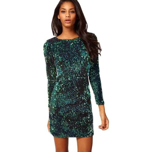 Green Sequin Dress Women Sexy Club Dresses 2020 Slim Backless Bodycon Party Nightclub Mini Vintage Party Dress female vestido