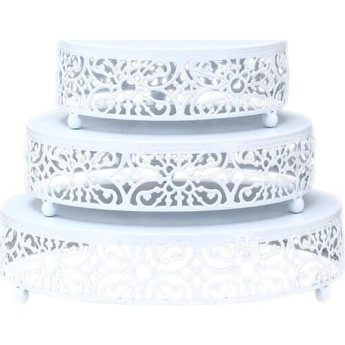 Hollow Floral Round Metal Silver Cake Stand Holder Dessert Cupcake Display Plate