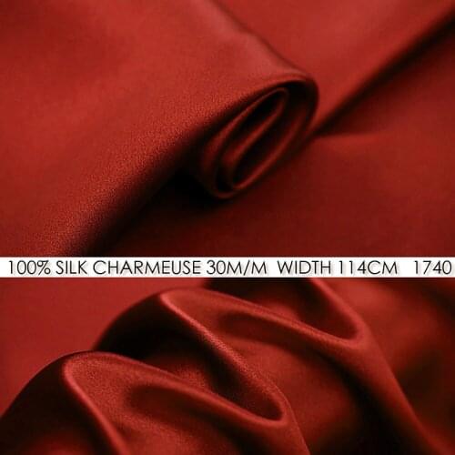 CISULI 100% Pure SILK CHARMEUSE SATIN 30momme 114cm width Tissue for Sewing Vestidos Womens Tops and Blouses No.1740 Firebrick