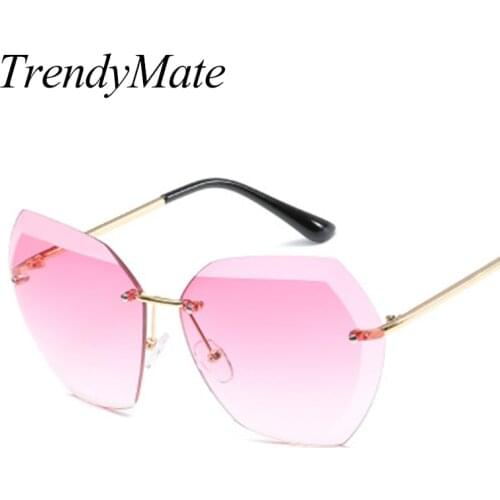 Newest Fashion Ocean Pink Rimless Sunglasses Women Brand Designer Men Sun glasses Summer Eyewear Oculos UV400 1171T