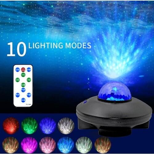 Remote Control LED Starry Night Light Star Projector 3D Ocean Wave Projector Party Speaker Lamp For Children Bedroom Decoration