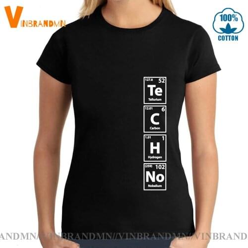 Techno (Te-C-H-No) Periodic Elements Spelling Popular Music T-Shirt Cotton Hip Hop Tops Tees Funny Graphic Womens T Shirt