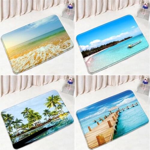 Tropical Beach Palm Trees Bath Mats Hawaii Ocean Natural Scenery Floor Mat Home Door Pad Bathroom Foot Rug Non-slip Carpet Decor