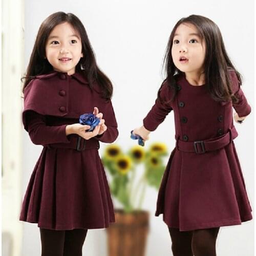 2021 Spring Childrens Clothes Girls Sets Solid Long Sleeve Girl Suits For Girls Kids Suit Princess Dress +cape 2 Pieces Outfits