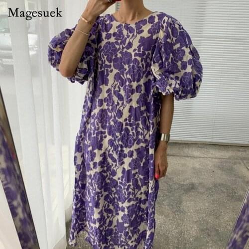 Summer New Robe Femme O Neck Puff Sleeve Dress Women Casual Loose Floral Printed Dresses Female Korean Vintage Vestidos 14280