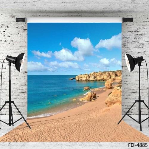 Scenic Sea Sand Beach Ocean Rock Sky Background Children Holiday Young Portrait Photography Backdrops For Photocall Photo Studio