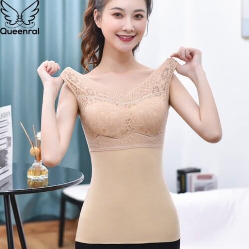 Winter Thermal Underwear Tank Tops Warm Tops For Women Plus Size Velvet Sexy Lace V-Neck Slim Body Tshirt Clothing Camisole