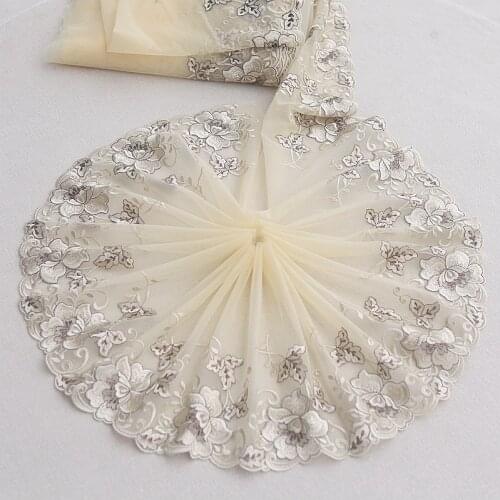 1Yard Handmade Rose Flowers Golden Mesh Tulle Embroidered Lace Trim Wedding Hair Bow Clothing DIY Lingerie Sewing Fabric 25cm