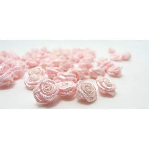 100 Pieces 10mm Tiny Satin Rose Flower BudsPink|Flower Applique|Fabric Flower|Baby Doll|Craft Bow|Accessories Making