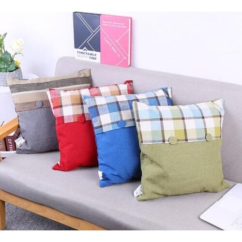 2021 NEW Christmas Plaid Cushion Cover Linen Blue Red Pillows Cover New Year Livingroom Sofa Decorative Throw Pillows