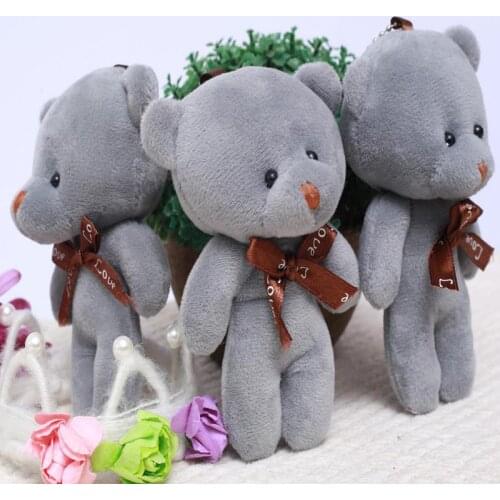 25PCS/LOTMini Teddy Bear Stuffed Plush Toys Small Bear Stuffed Toys 12cm Grey bear leading a knot Pendant Kids Toys Gifts GMR017