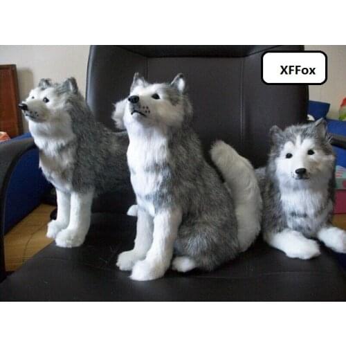 3 pieces a set real life husky dog models plastic&furs simulation gray husky dog dolls gift about 30cm xf1610