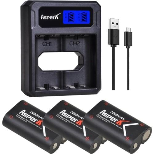 3Pcs 2500mAh Xbox One Battery Replacement + LCD Dual USB Charger for Xbox One / Xbox One S/Xbox One X/Xbox One Elite Gamepads