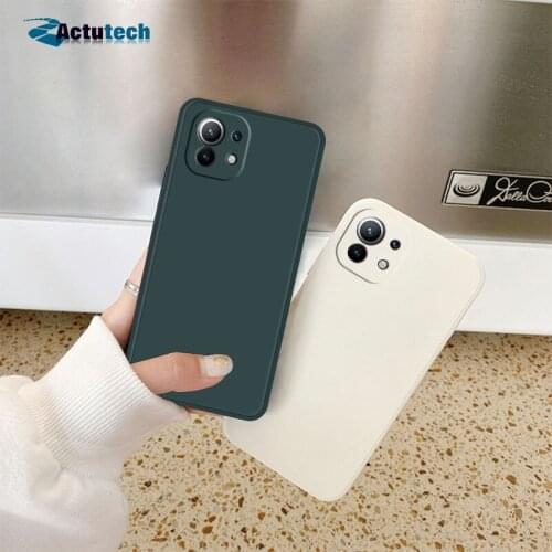 Actutech Luxury Square Straight Edge Liquid Silicone Phone Case For Xiaomi Mi 11 Lite 11 Pro 11 Ultra Thin TPU Back Cover