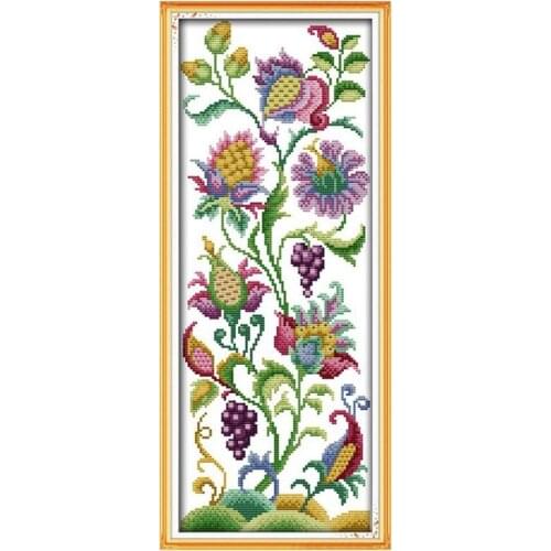 DIY Handmade Needlework Cross Stitch Set Embroidery Kit 14CT Beautiful Flowers Pattern Cross-Stitching 19*47cm Home Decoration