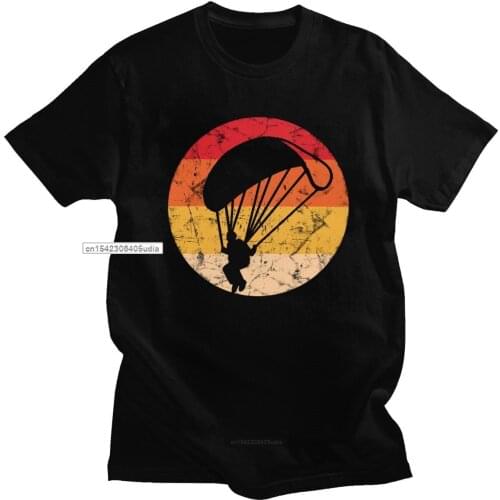 Retro Paragliding Tshirts Mens Pure Cotton Casual T Shirt Short Sleeve Paraglider Paramotor Parachute Tshirt Clothing Tees