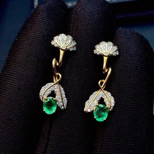 Emerald Clasp Earring Round Real Gemstone Fine Jewelry 925 Sterling Silver for Women Nice Gift