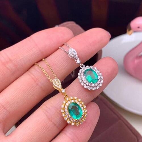 Exquisite women necklace natural emerald gem pendant of necklace 925 sterling silver 6x8mm green natural gem christmas gift