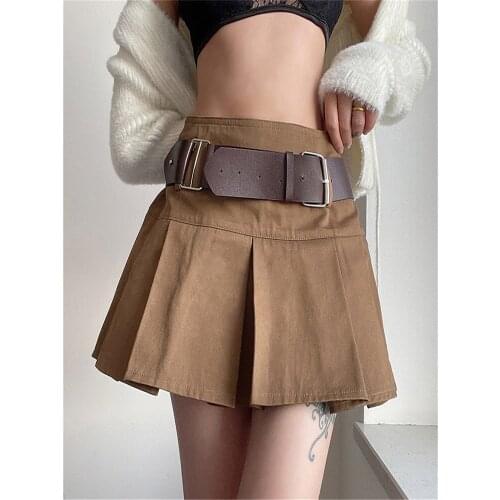 Summer Women Solid Color Pleated A-line Skirt with Waistband Slim Fit High Waist Mini Skirts 2021 Female Clothing Bottom