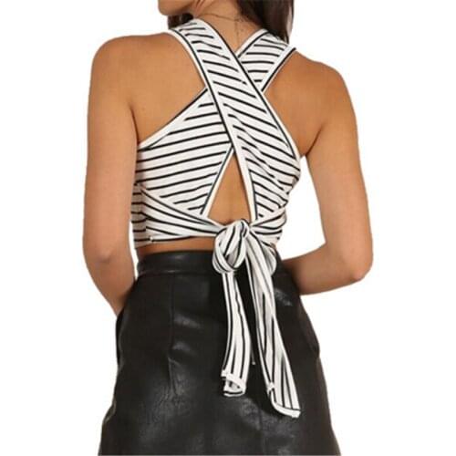 2022 Summer knitted strap slim half vest sexy stripes AD0030