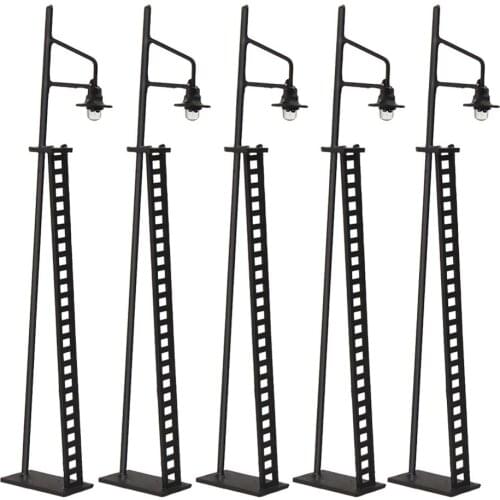 5pcs Model Train 1:87 Single Head Platform Lights with Ladder HO TT Scale Lamp LEDs Mini 10.5cm