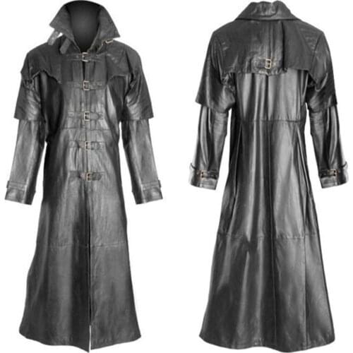 Mens Gothic Leather Jackets Long Coat Faux Leather Solid Coat Faux Leather Jacket Jaqueta De Couro Masculino Jacket Plus Size