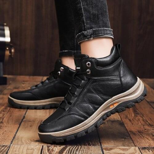 2021 autumn winter men sneakers leather casual shoes high-top waterproof non-slip autumn breathable outdoor sports shoes