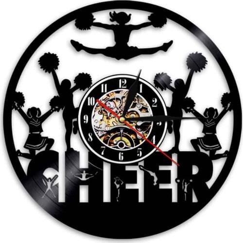 Cheerleaders Silhouette Vinyl Record Wall Clock Game Cheering Squad Dancing Girls Wall Clock Wall Watch Cheer Team Dancer Gift