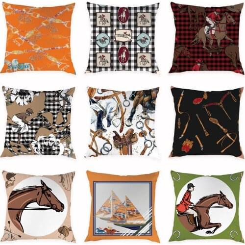Horse Riding Pattern Pillow Cover Horse Rider Decorative 45cmx45cm Peach Skin Sofa Seat Throw Pillow Case Cushion Cover Nordic