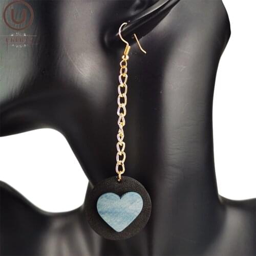 UKEBAY New Long Earrings For Women Blue Heart Drop Earring Handmade Luxury Jewelry Girl Birthday Gift Gold Color Chains Earrings