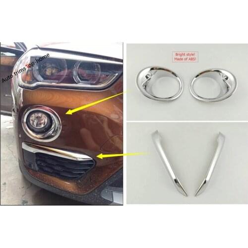 Yimaautotrims Front Fog Lights Ring / Lamp Eyelid Eyebrow / Rear Foglight Cover Trim ABS Exterior Fit For BMW X1 F48 2016 - 2019