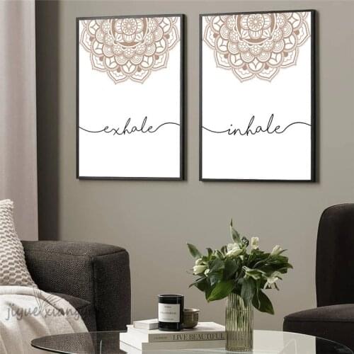 Exhale Inhale Yoga Poster Canvas Painting Bohemian Style Mandala Minimalist Wall Art Print Picture Yoga Room Home Decor