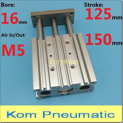 Pneumatic MGPM Bore 16MM Three Rod With Magnetic Guide Cylinder 3 Piston TCM MGPM16X125Z MGPM16X150Z MGPM SMC Type M5 Port