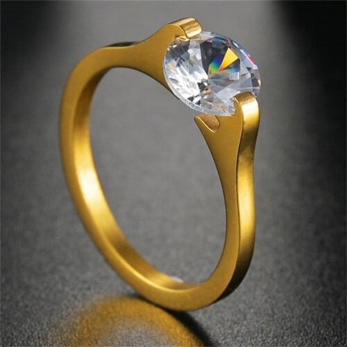 Anniversary Gift Gold Ring Wedding Engagement Round Zircon Lovers' Couple Rings Finger Jewelry Stainless Steel for Women Men