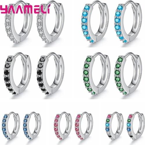 Simple Minimalist Loop Hoop Earrings for Women Girls Wedding Engageement Solid 925 Sterling Silver AAA Cubic Zircon Stones