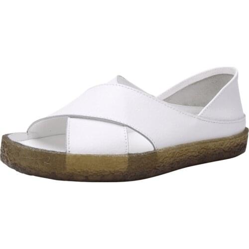 Womens Sandals 2021 Summer New Style Casual Cowhide Comfortable Sandals Retro Flat Heel Fish Mouth Open Toe Womens Shoes