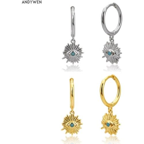 ANDYWEN 100% 925 Sterling Silver SnowFlower Drop Earring Rock Punk Gold Luxury Crystal CZ Circle High Quality Fine Jewelry