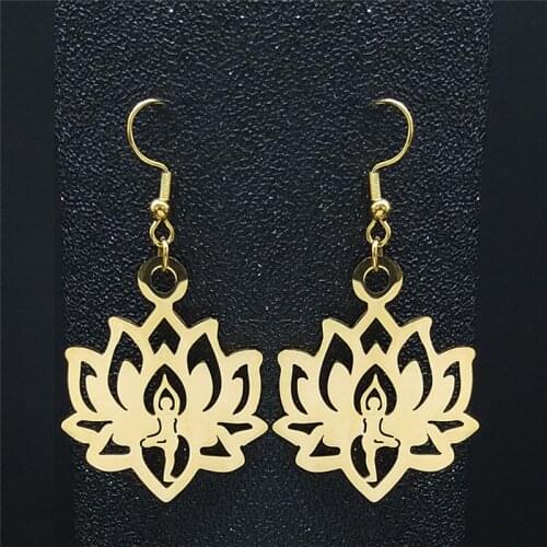 Bohemia Yoga Lotus Flower of Life Stainless Steel Drop Earrings Men/Women Gold Color Earring Jewelry boucles d'oreilles E1010S04