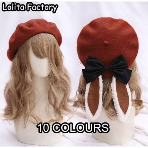 Japanese Christmas party gift Autumn Winter LOLITA HAT Wool Painters Cap Cute BUNNY EAR LOVELY GIRL HAT Bud Cap headwear