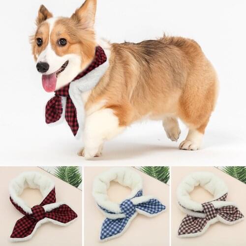 Warm Winter Dog Bandana Scraf Fur Padded Cat Dogs Collar Scarfs Plaid Pet Bandanas Small Medium Dogs Cats Pet Accessories Pink