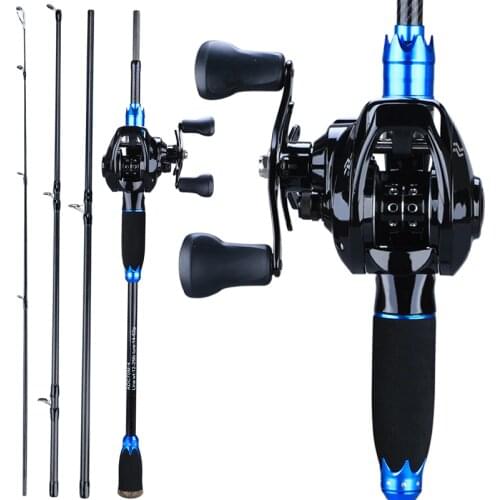 Sougayilang 1.8m 2.1m Lure Fishing Rod Combo Portable 4 Sections Carbon Rod and 12+1BB Baitcasting Reel Fishing Wheels Set Pesca