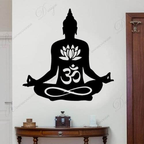 Religion Figure Of Buddha Wall Sticker Vinyl Home Decor For Living Room Bedroom Lotus Yoga Hindu Decals Removable Murals 4218