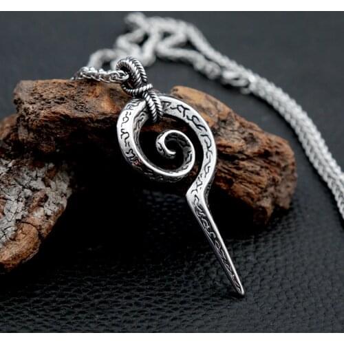 Vintage Stainless Steel Pendant Necklace for Men Women Punk Mayan Totem Snake Scepter Necklace Simple Jewelry Accessories Gift