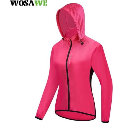 WOSAWE Women Windbreaker Jacket Summer Ultra Light Windproof Reflective Bike Clothes Uv Protection Hooded Jacket Pink