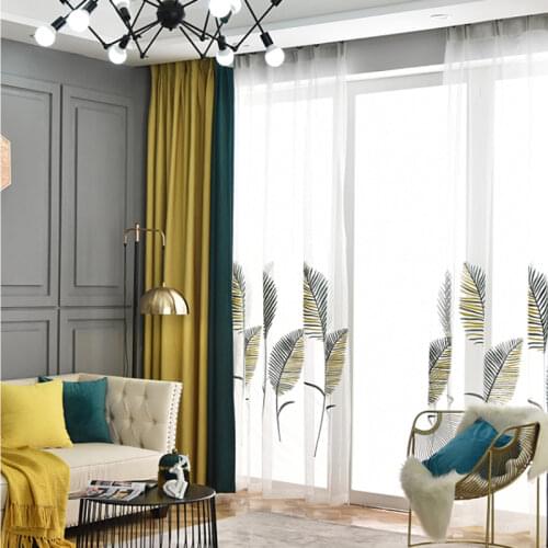 Yellow Leaf Embroidered Tulle Curtain for Bedroom Modern Simple Translucent Organza Balcony Window Treatment Drapes zh203C