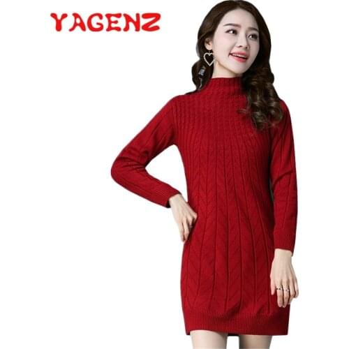 YAGENZ Half high collar Knitted Sweater Women Warm Long Coat Long sleeve Pullovers Autumn Winter Turtleneck Female Sweaters 232