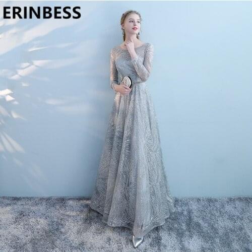 Vestido De Festa Sexy Silver Long Sleeve Beaded Bling Bling Robe De Soiree Scoop Neck Sashes See Through Party Gowns