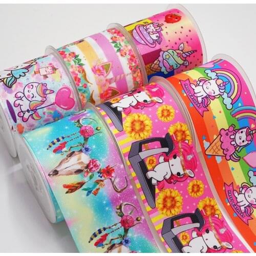 10 Yards Cartoon Printed Grosgrain Ribbon For Hair Bows DIY Crafts Handmade Accessories 51407