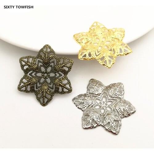 20 Pieces/lot 34mm Gold color/White K/Antique bronze Metal Filigree hexagon Flower Slice Charms base Setting Jewelry Findings
